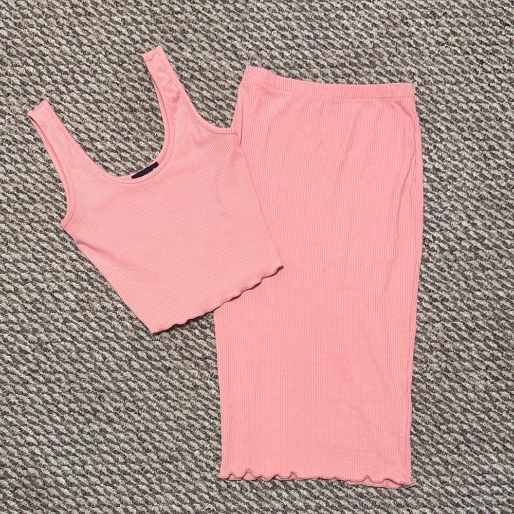 Paperoc Coral Ribbed Crop top Skirt Set